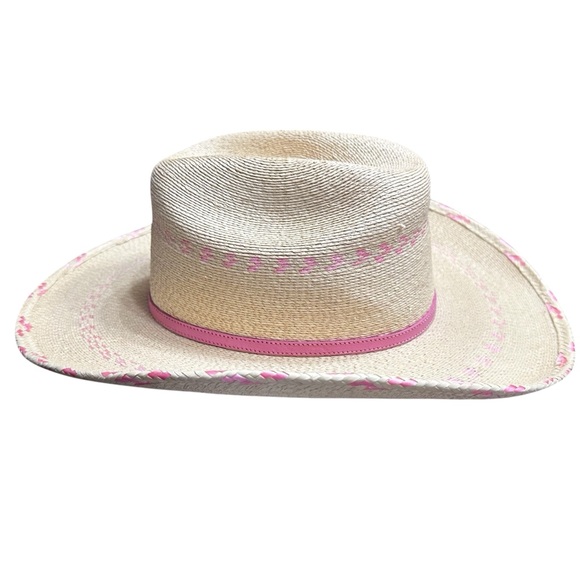 ATWOOD HAT CO. STRAW HAT Pink Trim Girls Western Country Cowgirl Size Medium - Picture 3 of 8